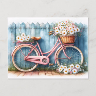 Vintag rosa Fahrrad mit Daisis Postkarte
