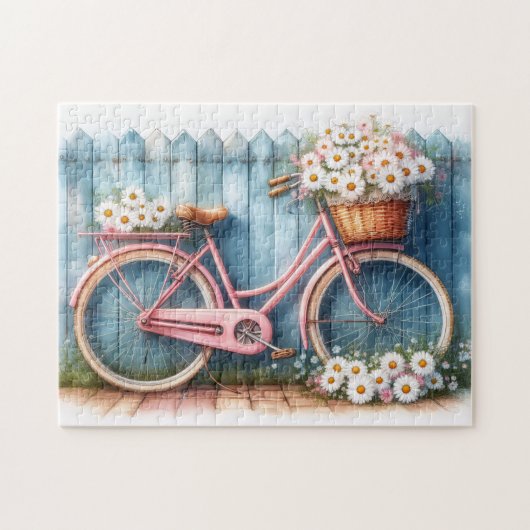 Vintag rosa Fahrrad mit Daisis Puzzle (Horizontal)