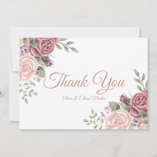 Vintag rosa Farbflora Dankeskarte (Vorderseite)