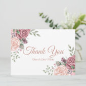 Vintag rosa Farbflora Dankeskarte (Stehend Vorderseite)