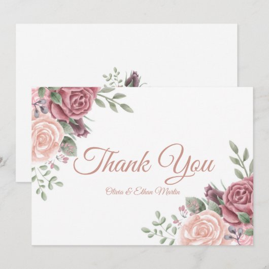 Vintag rosa Farbflora Dankeskarte (Vorne/Hinten)