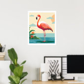 Vintag rosa Flamingo am Strand Poster (Heimbüro)