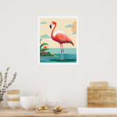 Vintag rosa Flamingo am Strand Poster (Küche)