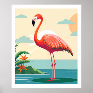Vintag rosa Flamingo am Strand Poster