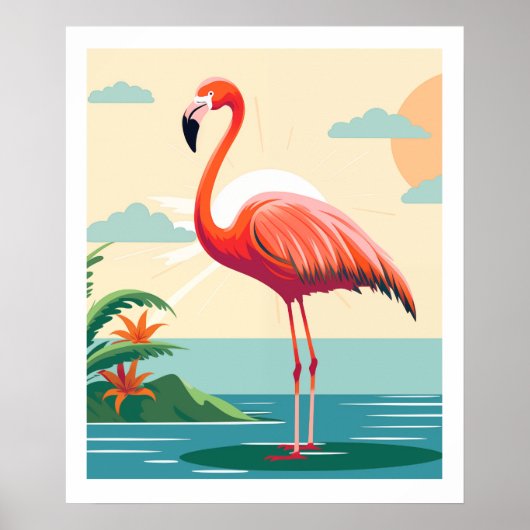 Vintag rosa Flamingo am Strand Poster (Vorne)