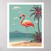 Vintag rosa Flamingo auf Beach Poster (Vorne)