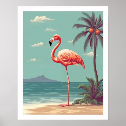 Vintag rosa Flamingo auf Beach Poster (Vorne)