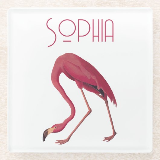 Vintag rosa Flamingo Glasuntersetzer (Vorderseite)