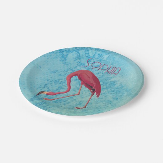 Vintag rosa Flamingo Pappteller (Schrägansicht)
