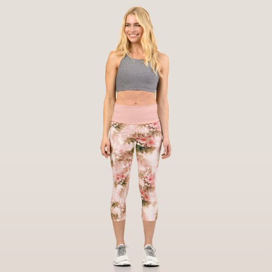 Vintag-Rosa-Flora-Yoga-Übungen Capri Leggings (Vorderseite)