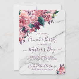 Vintag-rosa-florale Marmormütter-Tag Brunch Einladung