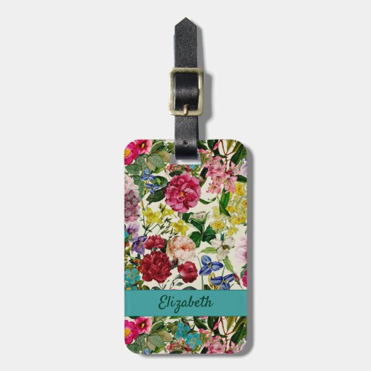 Vintag-rosa-florbeige-Muster Gepäckanhänger (Vorderseite vertikal)