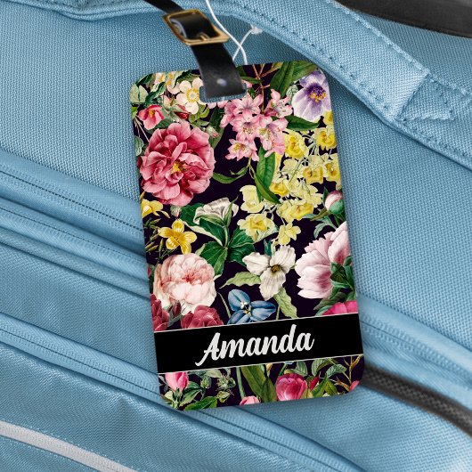 Vintag-rosa-florenschwarzes Muster Gepäckanhänger