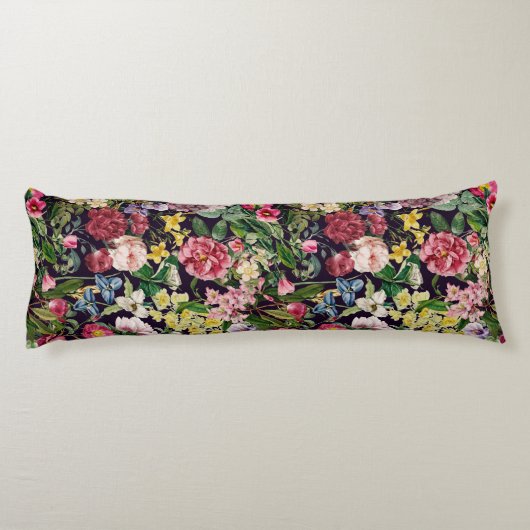 Vintag-rosa-florenschwarzes Muster Seitenschläferkissen (Rückseite)