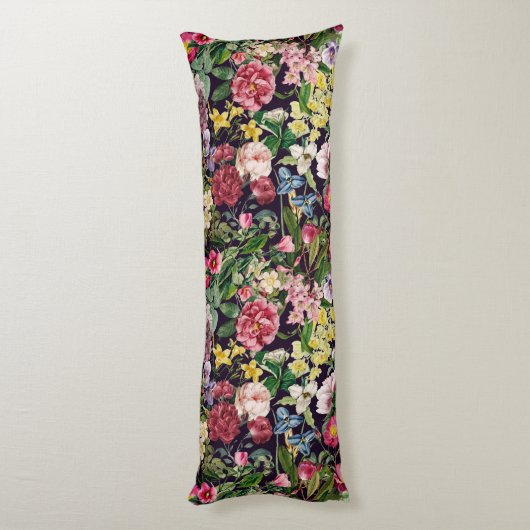 Vintag-rosa-florenschwarzes Muster Seitenschläferkissen (Rückseite (Vertikal))