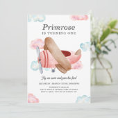 Vintag-rosa-Flugzeug-Pilot Luftfahrt Geburtstag Einladung (Stehend Vorderseite)