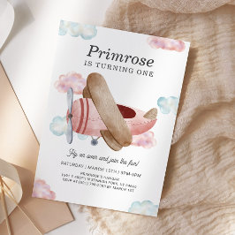 Vintag-rosa-Flugzeug-Pilot Luftfahrt Geburtstag Einladung