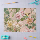 Vintag Rosa Gelbe Rosen Botanische Vögel Seidenpapier (Basteln)