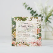 Vintag rosa Gelbrosenblättern und Vögel Einladung (Stehend Vorderseite)