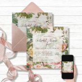 Vintag rosa Gelbrosenblättern und Vögel Einladung