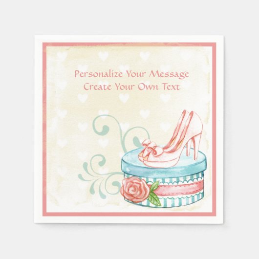 Vintag rosa High Heels Blue Hatbox personalisieren Serviette (Vorderseite)