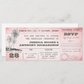 Vintag rosa Hochzeitsreise Boarding mit Palmen Einladung (Vorne/Hinten)