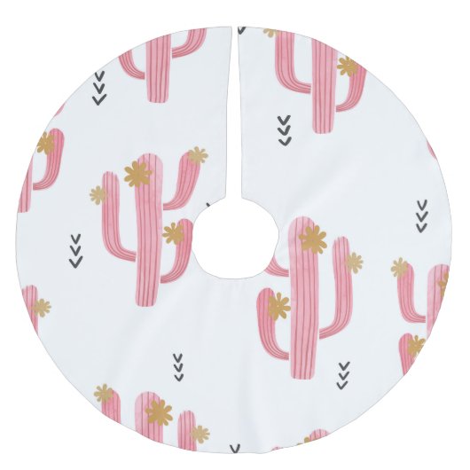 Vintag rosa Kaktus Wasserfarbmuster Polyester Weihnachtsbaumdecke (Vorderseite)