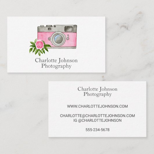 Vintag-rosa-Kamera-Aquarell-Visitenkarte Visitenkarte (Vorne/Hinten)