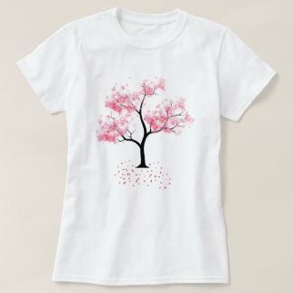Vintag rosa Kirschblossom Blume Dunkle Wasserfarbe T-Shirt