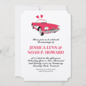 Vintag rosa klassischer 50er Cabrio Retro Car Einladung (Vorderseite)