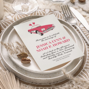 Vintag rosa klassischer 50er Cabrio Retro Car Einladung