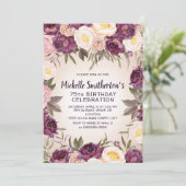 Vintag Rosa Lila Blüte 75. Geburtstag Einladung (Stehend Vorderseite)