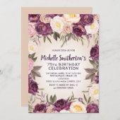Vintag Rosa Lila Blüte 75. Geburtstag Einladung (Vorne/Hinten)
