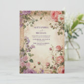 Vintag rosa Lila Rose Blumenzehen Einladung (Stehend Vorderseite)
