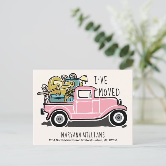Vintag rosa LKW-Bewegung Ankündigungspostkarte (Stehend Vorderseite)