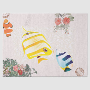 Vintag rosa moderne Blume und Fisch Seidenpapier