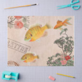 Vintag rosa moderne Blume und Fische Seidenpapier (Basteln)