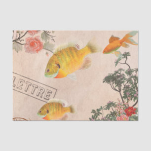 Vintag rosa moderne Blume und Fische Seidenpapier