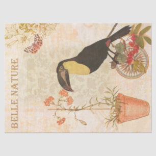 Vintag rosa moderne Blume und Vögel Seidenpapier