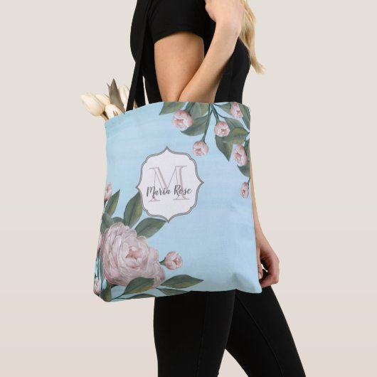 Vintag rosa Monogramm Name Floral Tasche (Von Nahem)