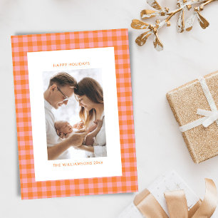 Vintag rosa Orange Karierter Niedlicher Spaß Verti Feiertagskarte