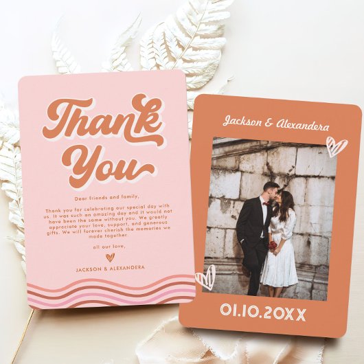 Vintag rosa Orange Retro Hochzeit Dankeschön Karte