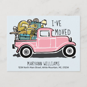 Vintag rosa Retro LKW Moving Blue Ankündigungspostkarte