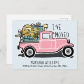 Vintag rosa Retro LKW Moving Blue Ankündigungspostkarte (Vorne/Hinten)