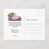 Vintag rosa Retro LKW Moving Blue Ankündigungspostkarte (Rückseite)