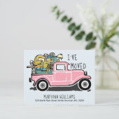 Vintag rosa Retro LKW Moving Blue Ankündigungspostkarte (Stehend Vorderseite)