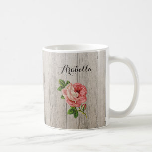 Vintag rosa Rose aus rustikalem, wetterfestem Holz Kaffeetasse