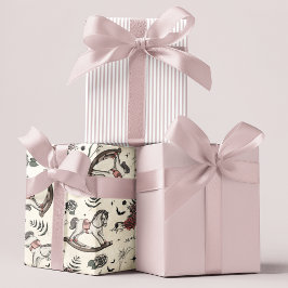 Vintag Rosa Rose Rocking Horse Gothic Baby Dusche Geschenkpapier Set