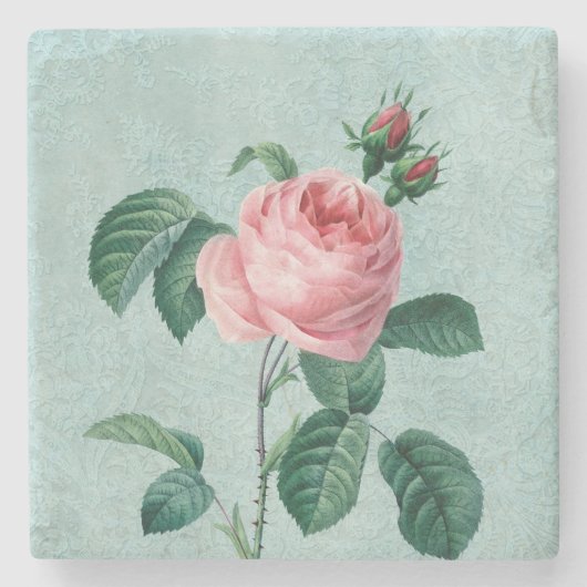 Vintag Rosa Rose Steinuntersetzer (Vorderseite)