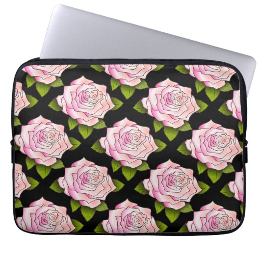 Vintag rosa Rose Zeichne schwarze Laptop-Blätter Laptopschutzhülle (Vorderseite)